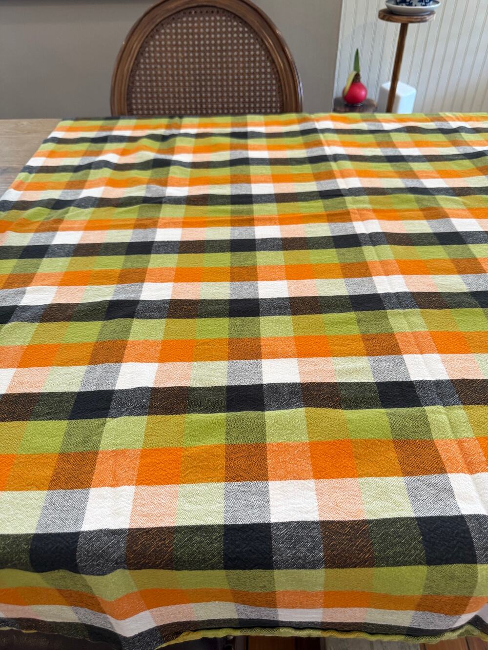 Fall Cotton Tablecloth Retro Plaid Check Orange Green Black